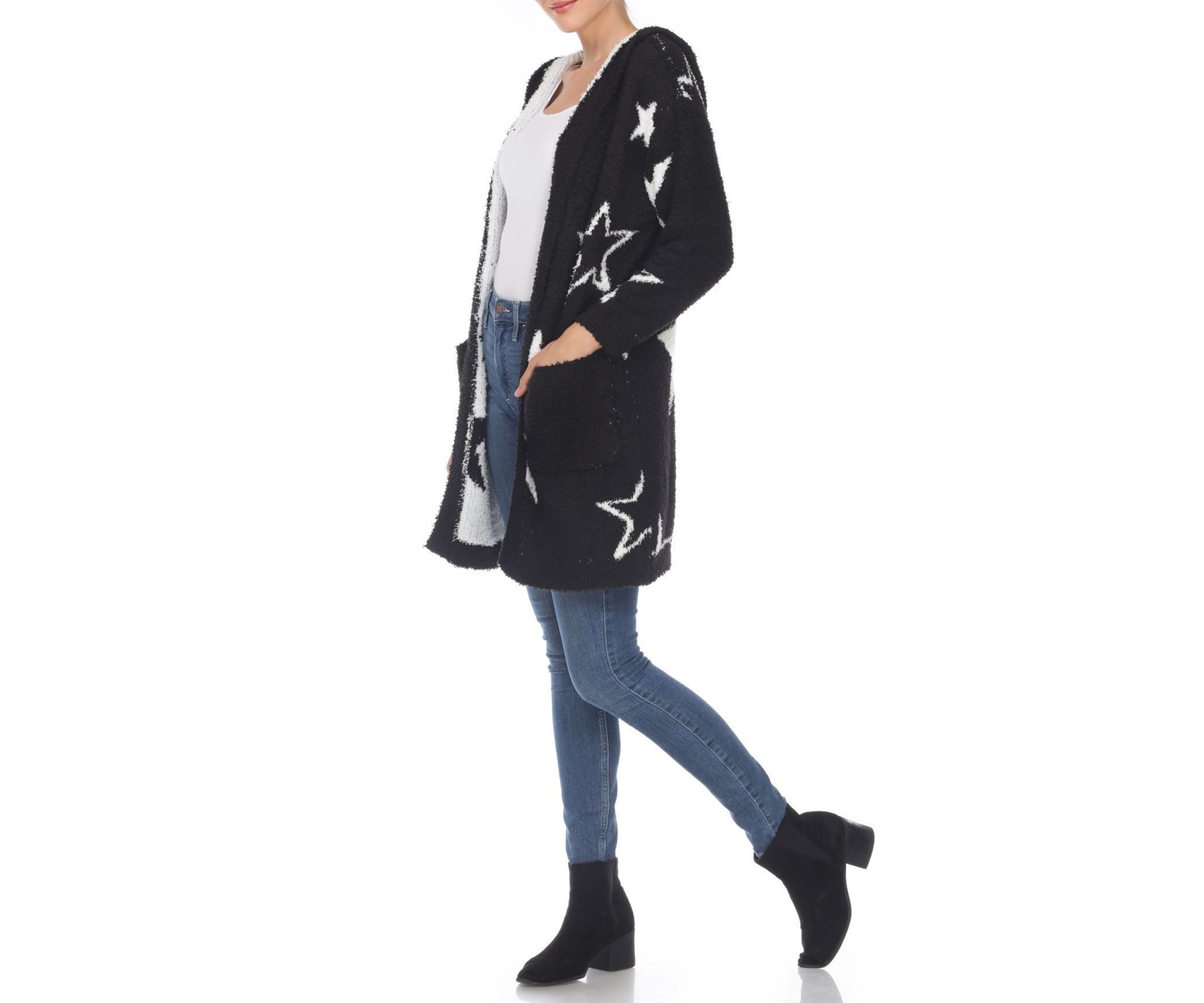 Hooded Open Front Sherpa Coat