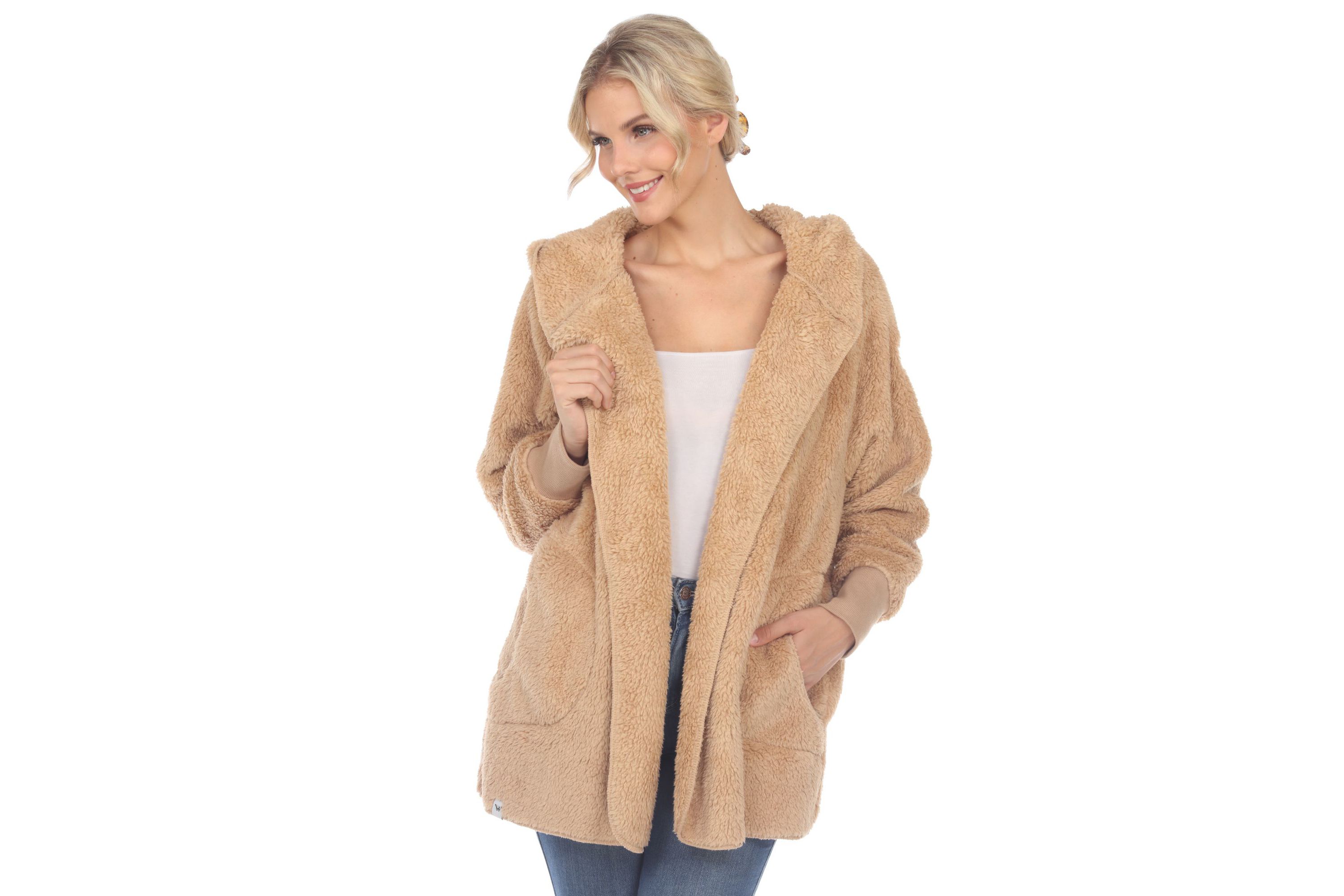 Plush Hooded Cardigan with Pockets