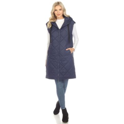 White Mark Women's Diamond Quilted Hooded Puffer Vest, Navy Blue, Medium