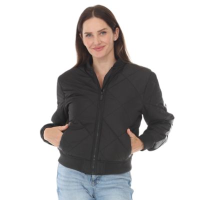 White Mark Women's Quilted Zip-Front Bomber Jacket, Black, Large