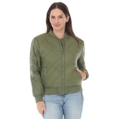 White Mark Women's Quilted Zip-Front Bomber Jacket, Large