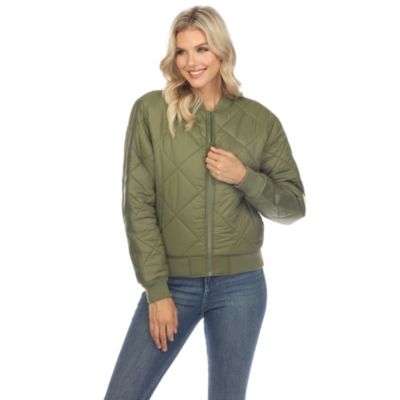 White Mark Women's Lightweight Diamond Quilted Puffer Bomber Jacket