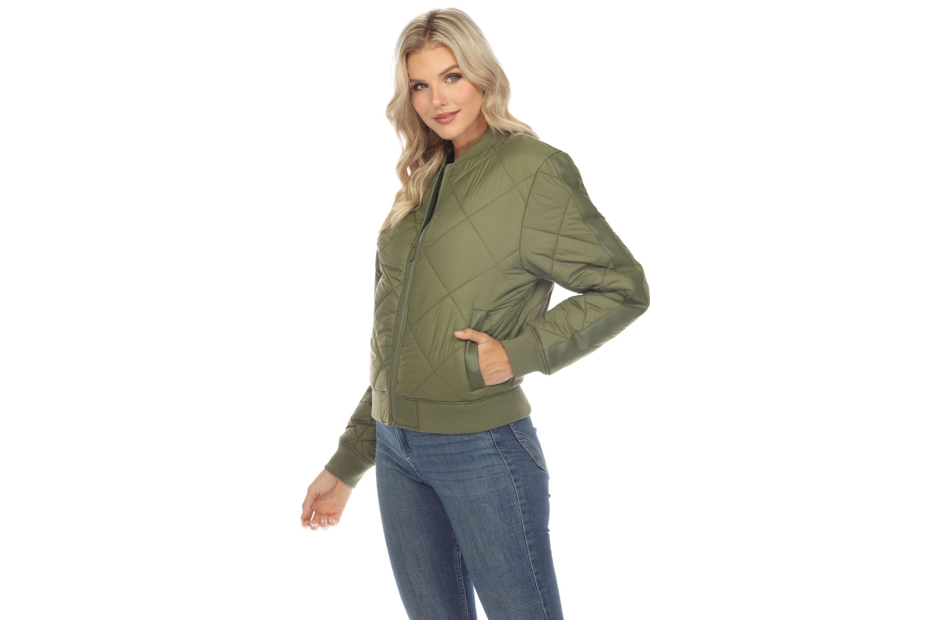 Lightweight Diamond Quilted Puffer Bomber Jacket