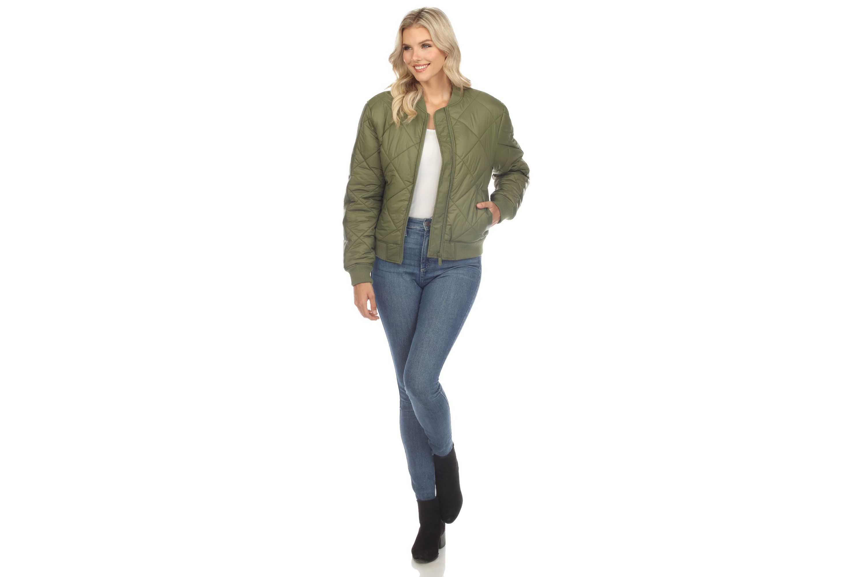 Lightweight Diamond Quilted Puffer Bomber Jacket