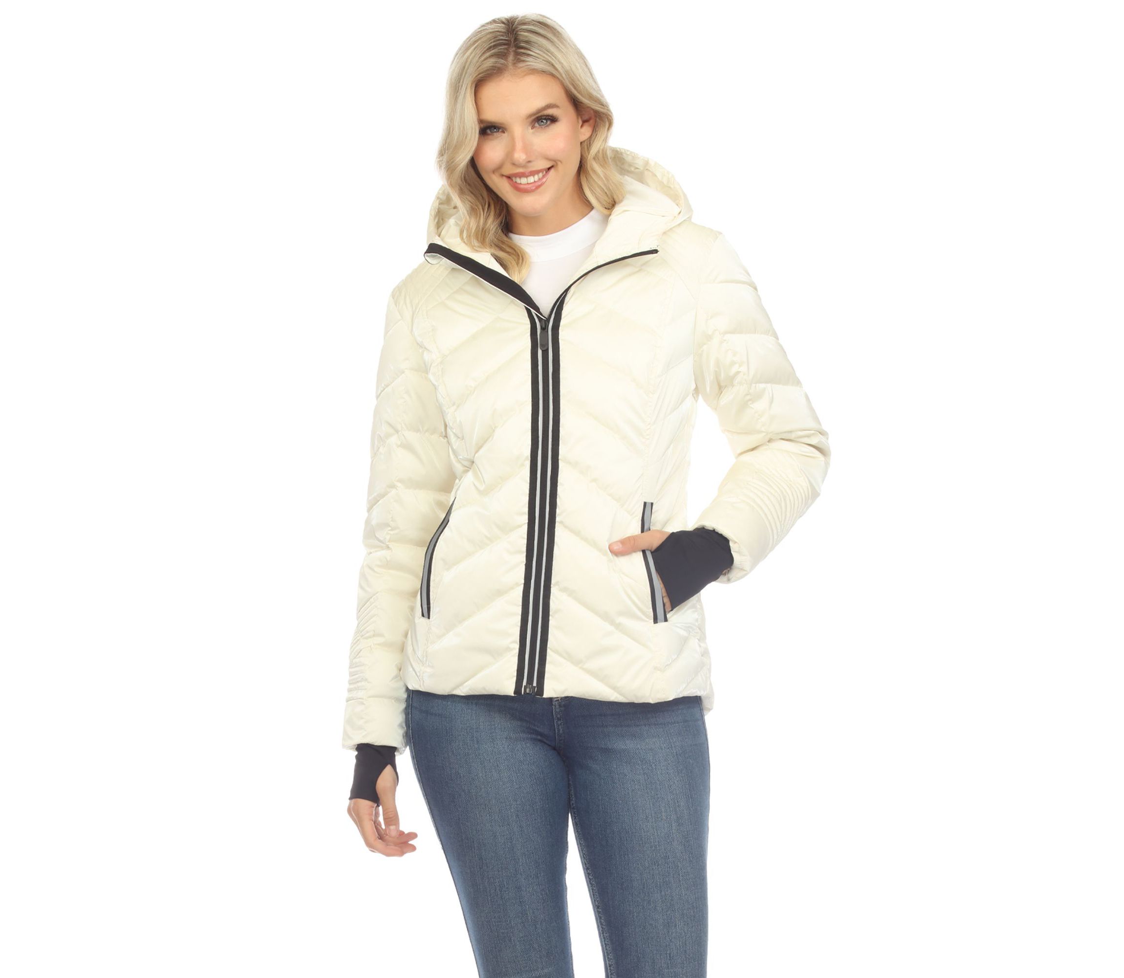 Midweight Quilted Contrast With Thumbholes Hooded Jacket