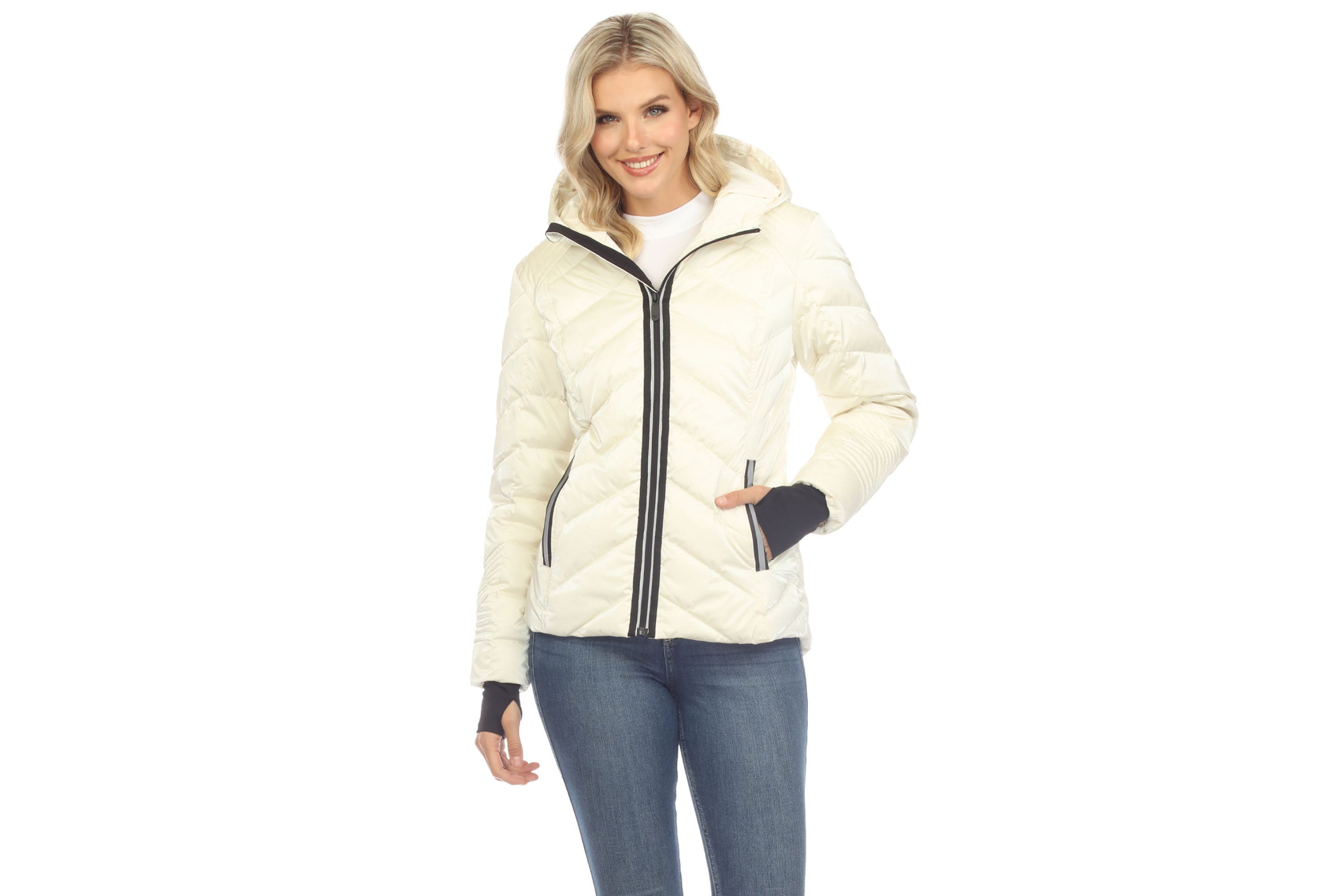 Midweight Quilted Contrast With Thumbholes Hooded Jacket