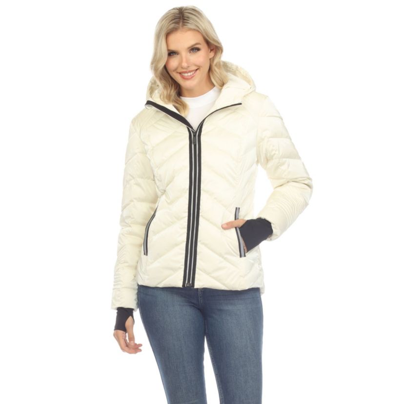 Midweight Quilted Contrast With Thumbholes Hooded Jacket