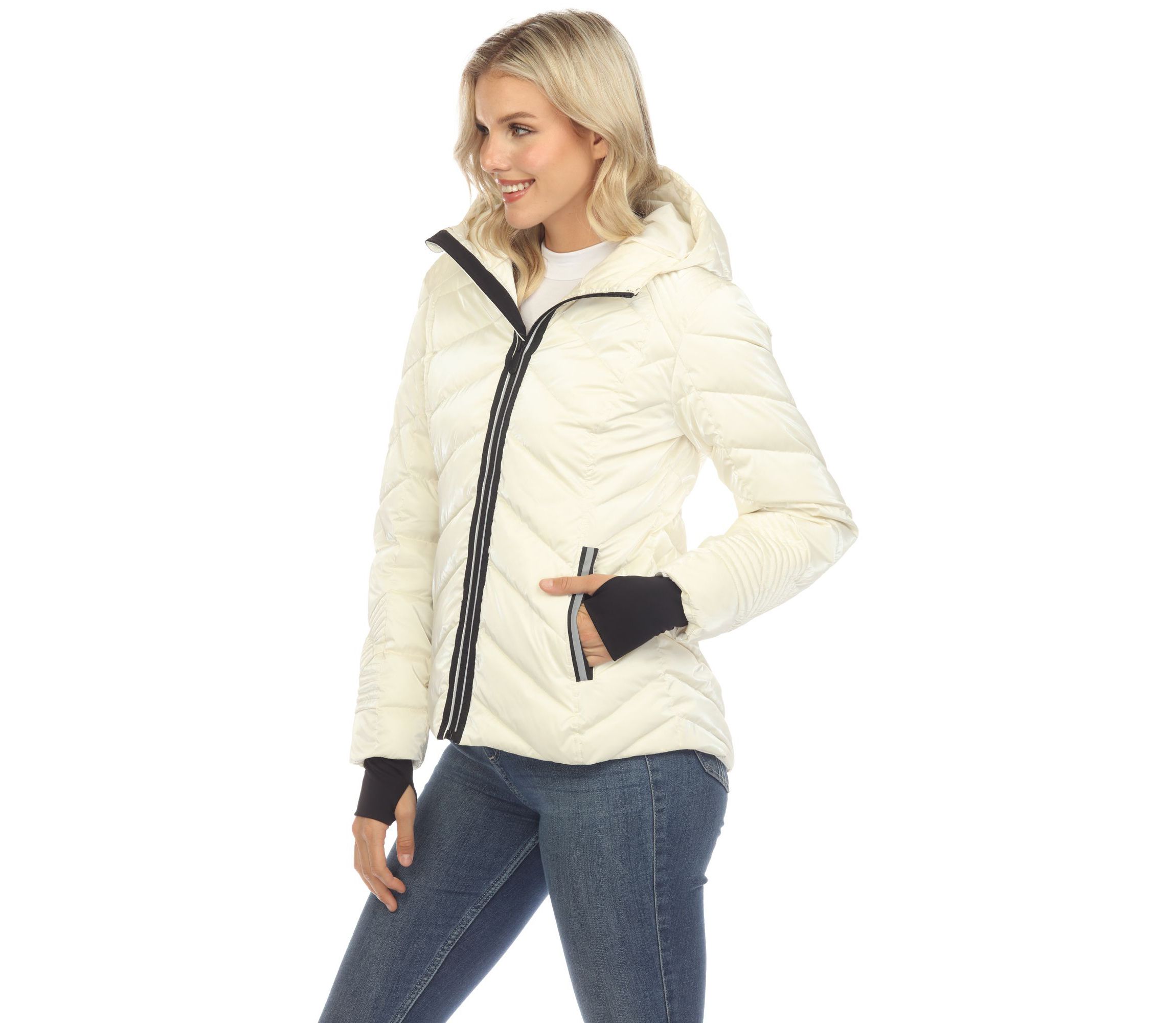 Midweight Quilted Contrast With Thumbholes Hooded Jacket