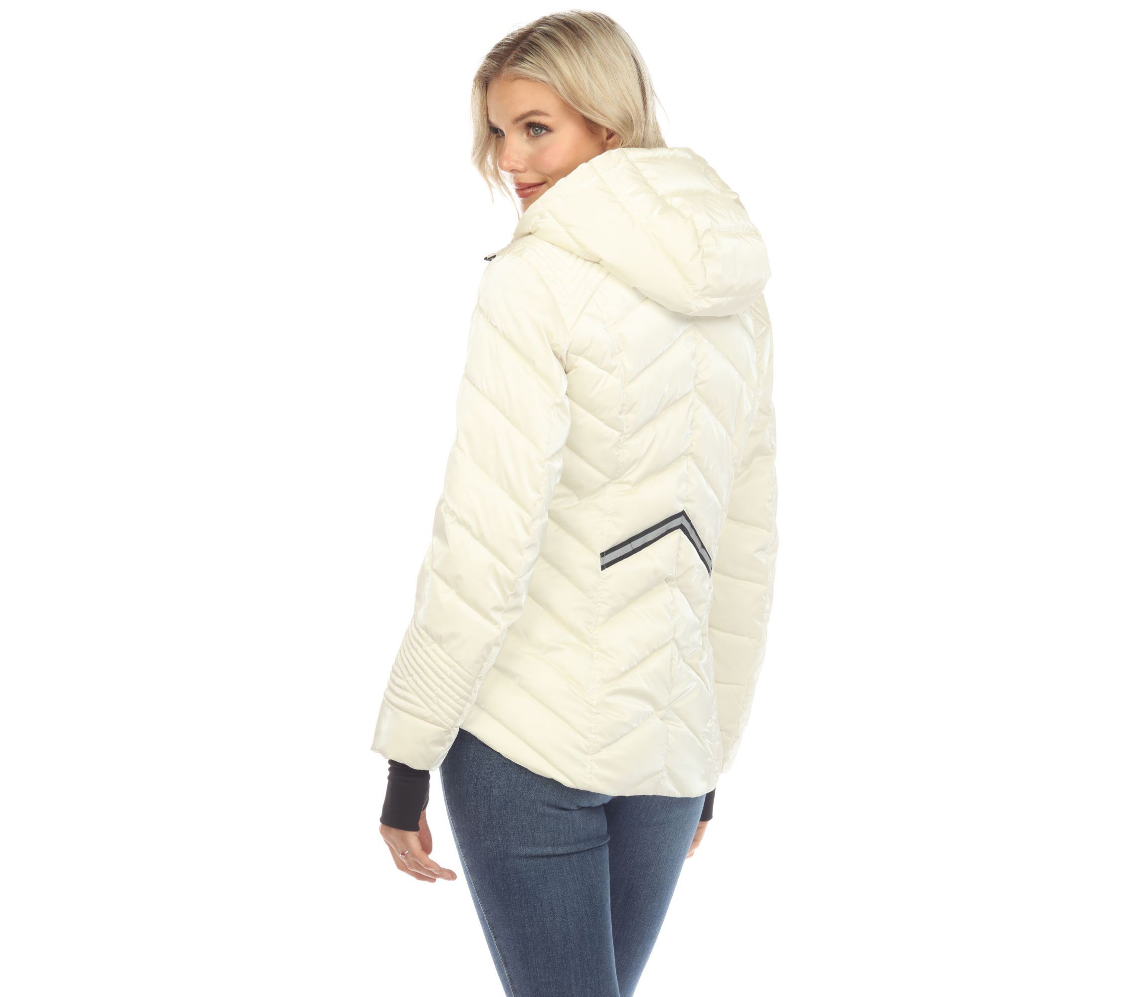 Midweight Quilted Contrast With Thumbholes Hooded Jacket