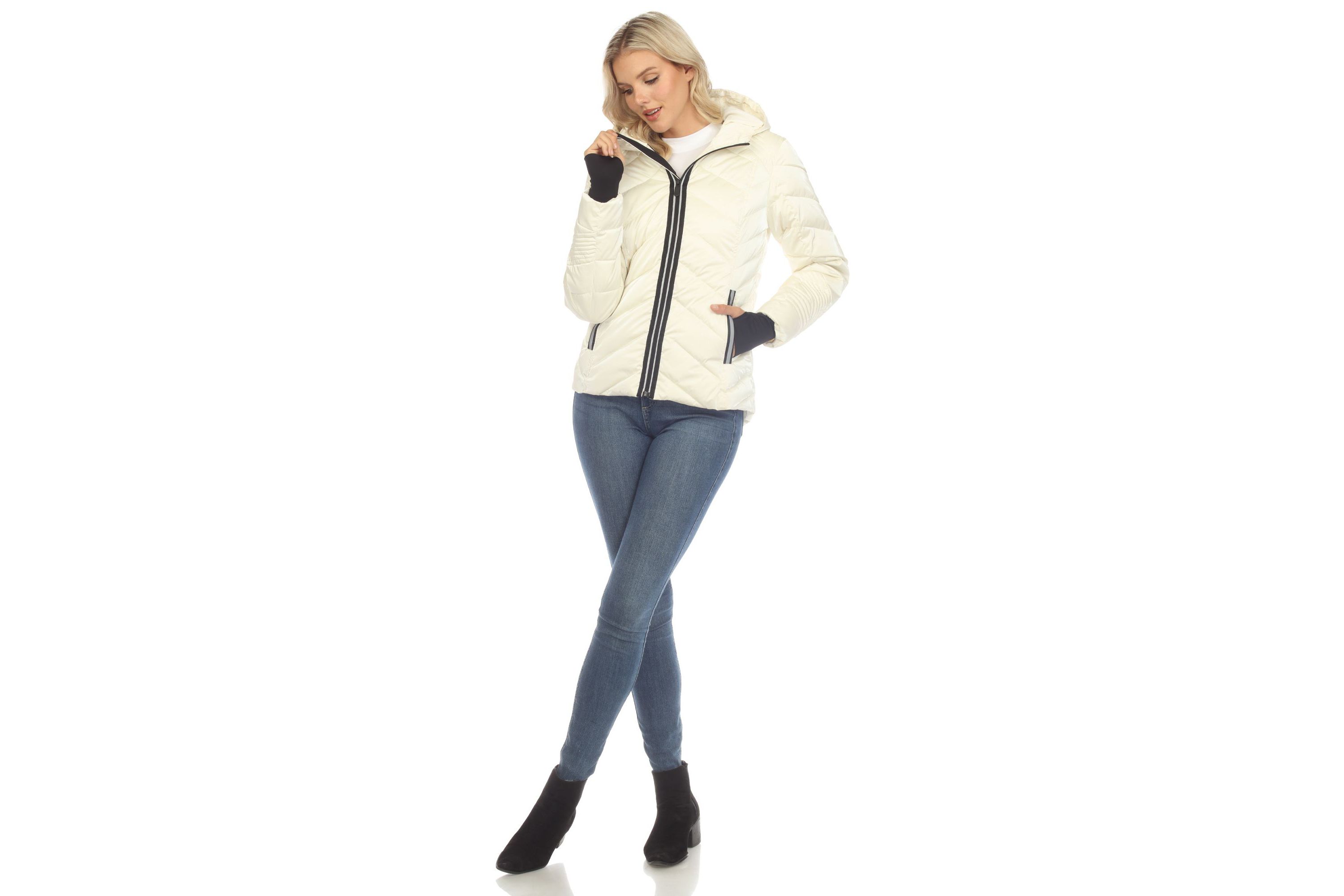 Midweight Quilted Contrast With Thumbholes Hooded Jacket