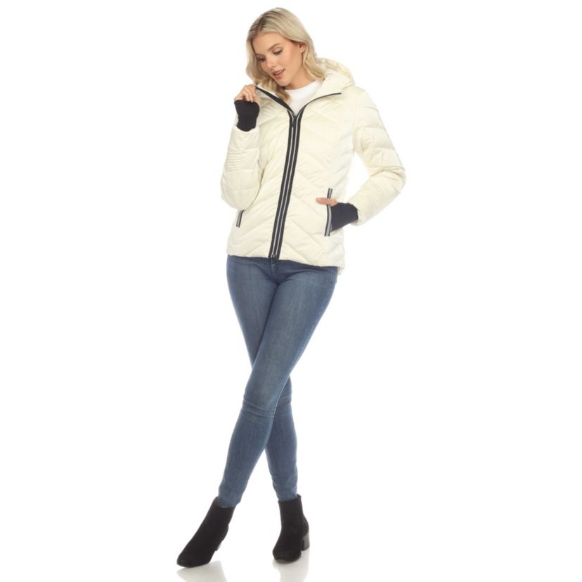Midweight Quilted Contrast With Thumbholes Hooded Jacket