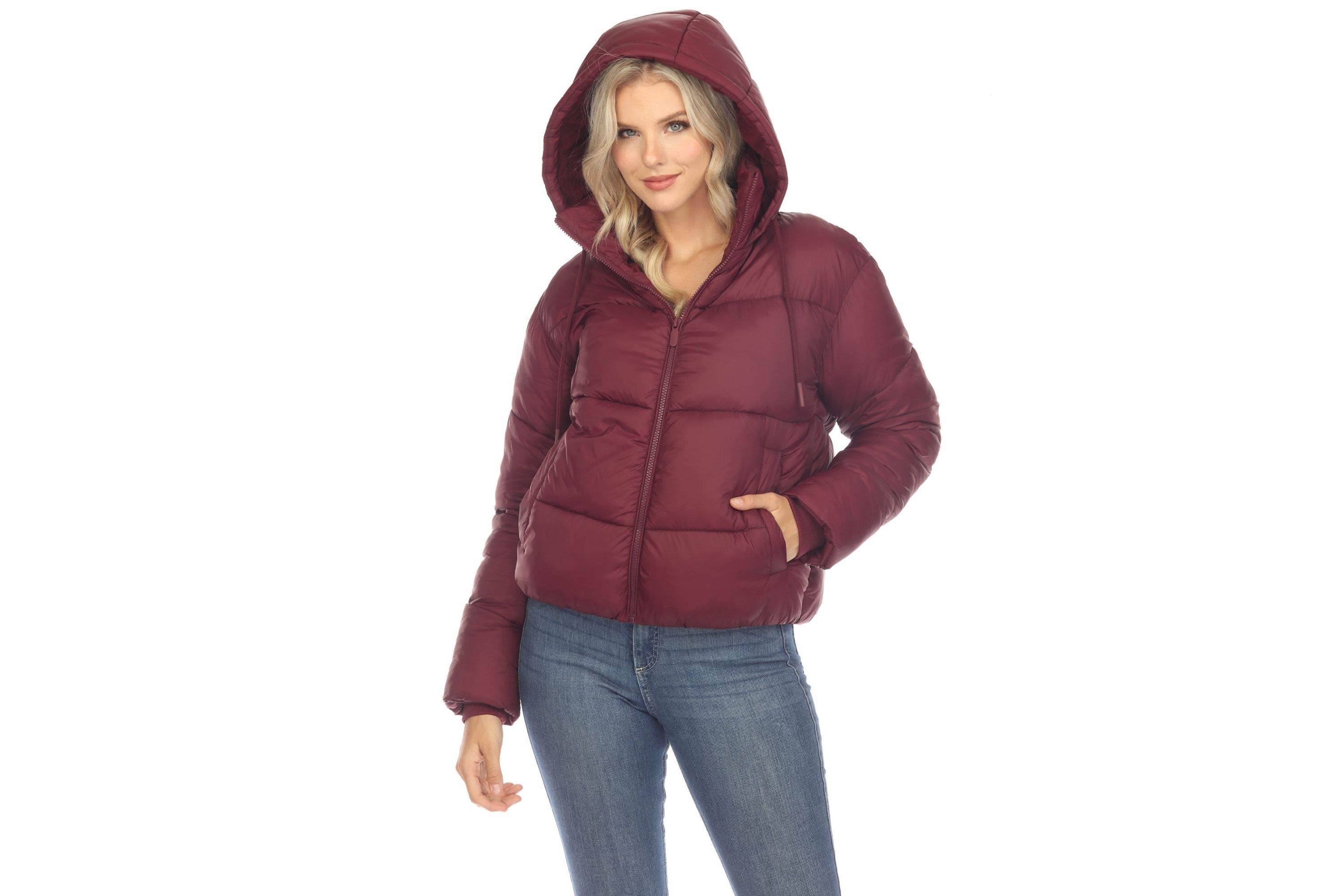 Full Front Zip Hooded Bomber Puffer Jacket