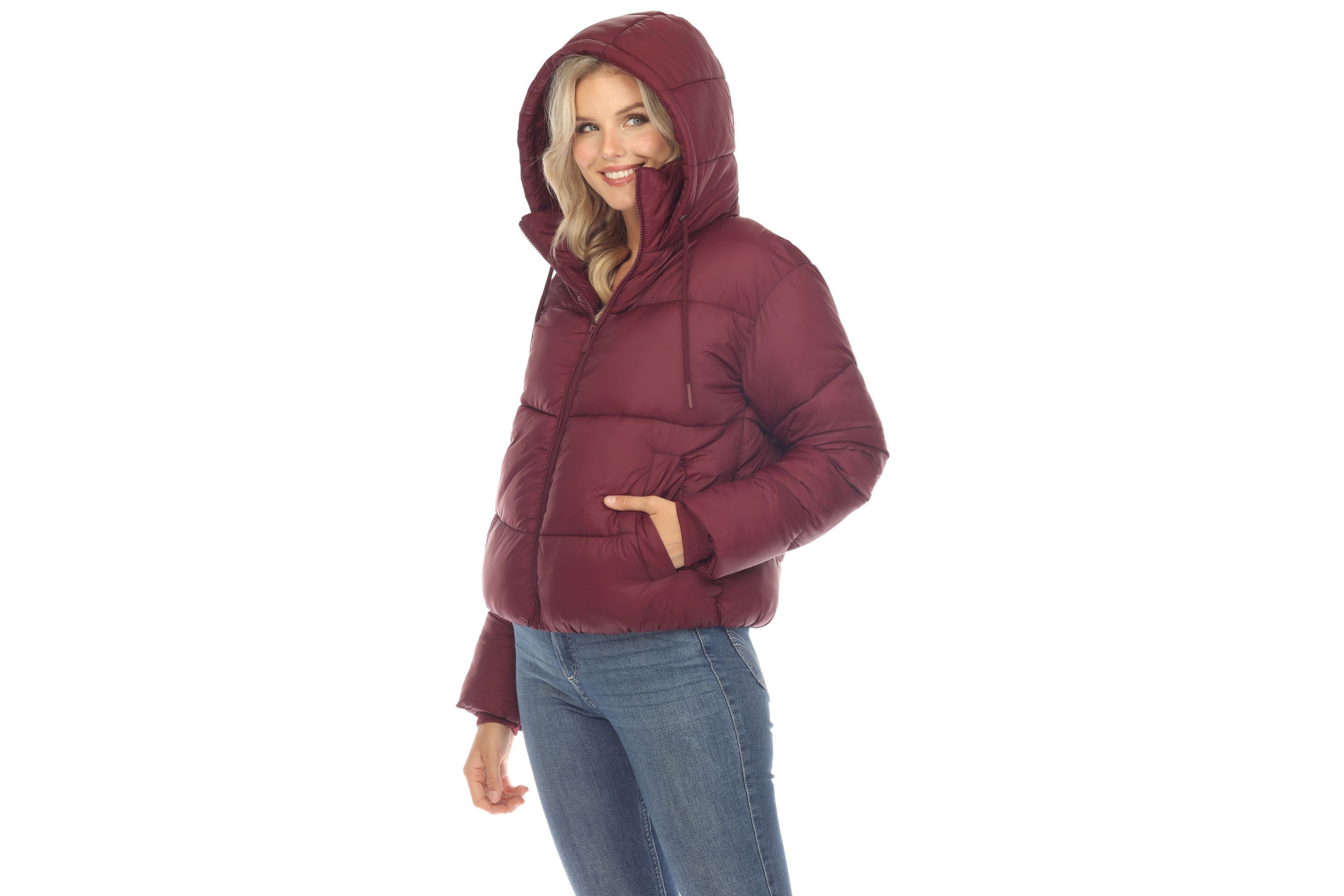 Full Front Zip Hooded Bomber Puffer Jacket