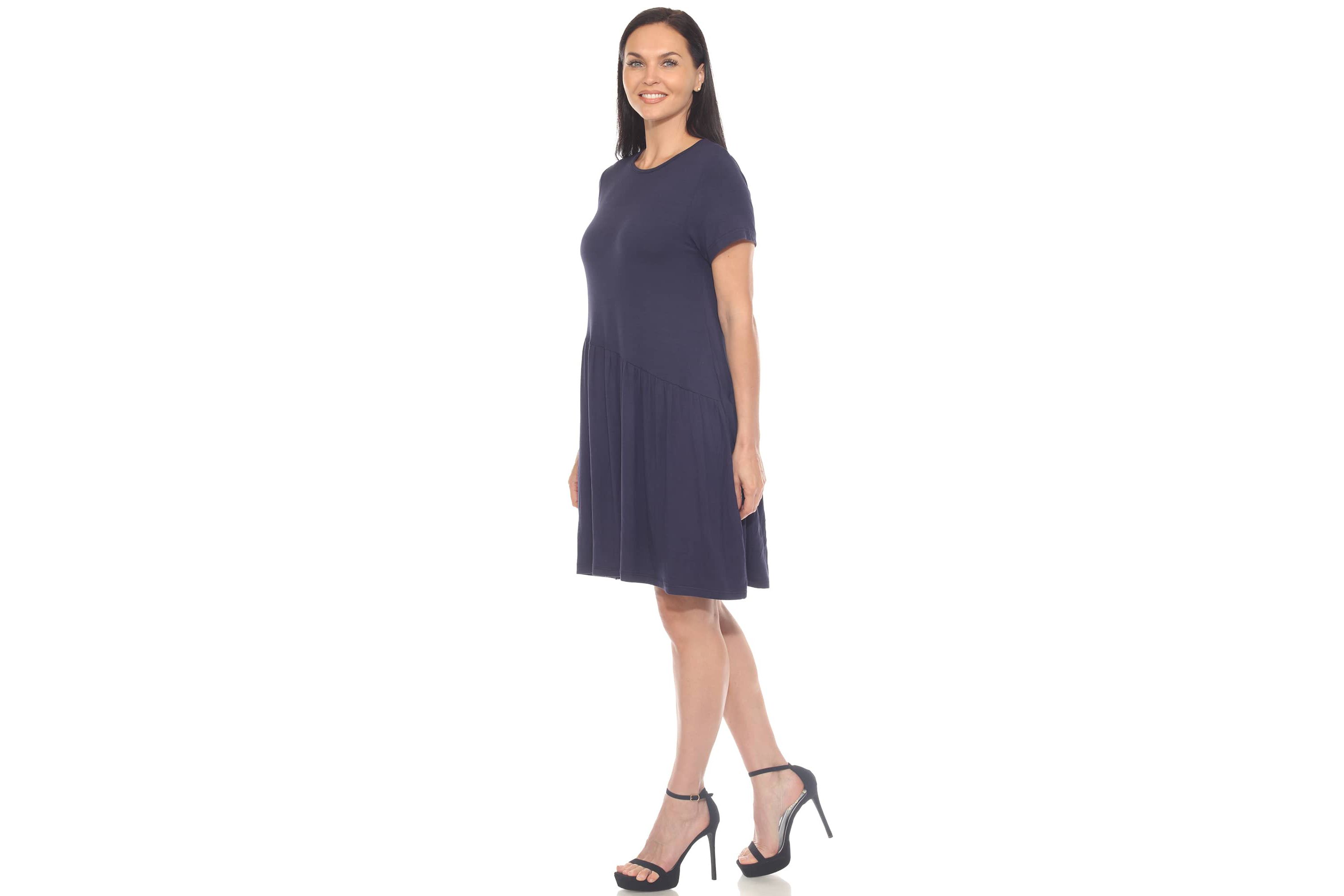 Womens Asymmetrical Waist and Short Sleeve Swing Dress