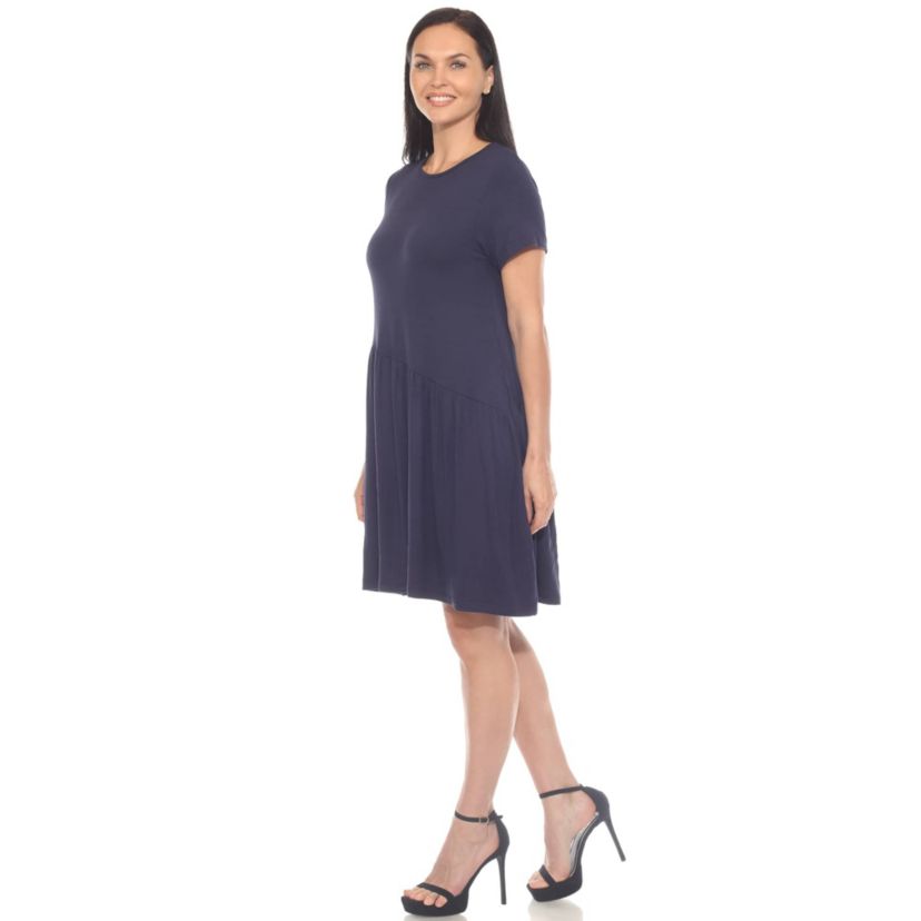 Womens Asymmetrical Waist and Short Sleeve Swing Dress