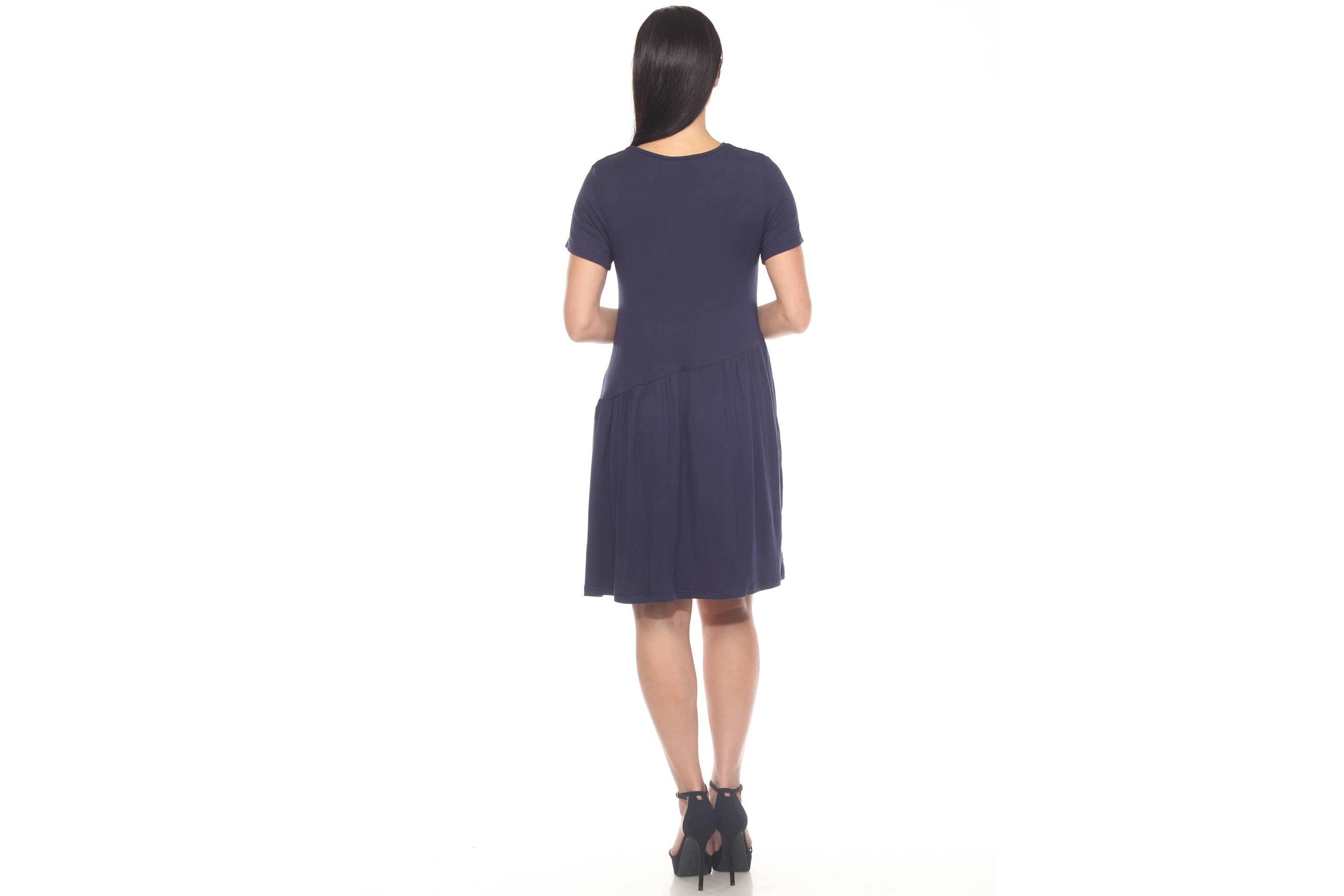 Womens Asymmetrical Waist and Short Sleeve Swing Dress