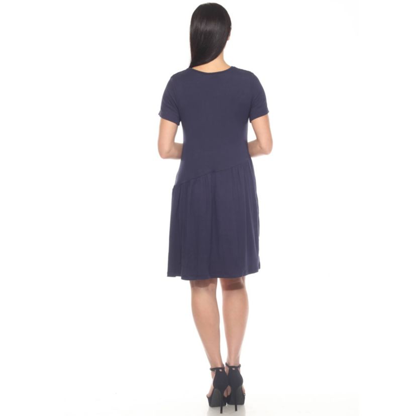 Womens Asymmetrical Waist and Short Sleeve Swing Dress