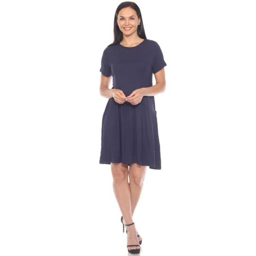 Womens Asymmetrical Waist and Short Sleeve Swing Dress