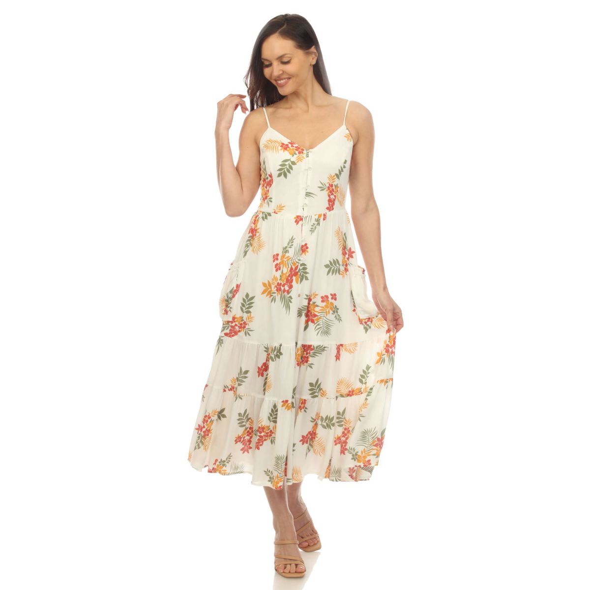 V-Neck Floral Print Maxi Dress