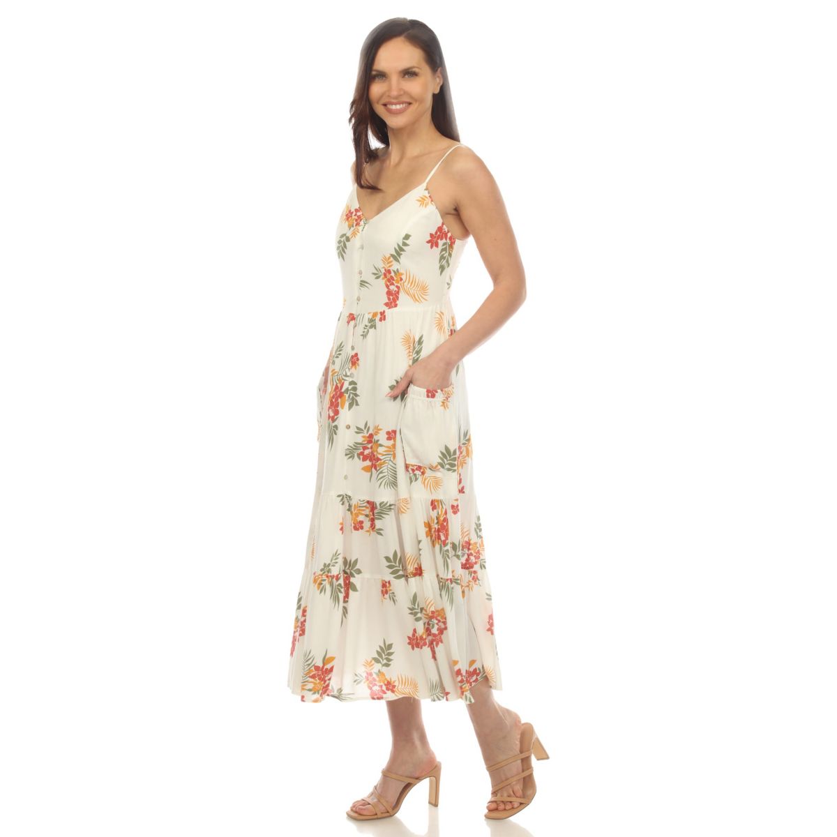 V-Neck Floral Print Maxi Dress