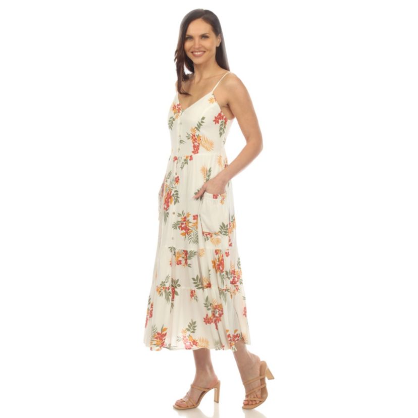 V-Neck Floral Print Maxi Dress