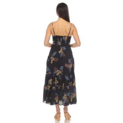 V-Neck Floral Print Maxi Dress