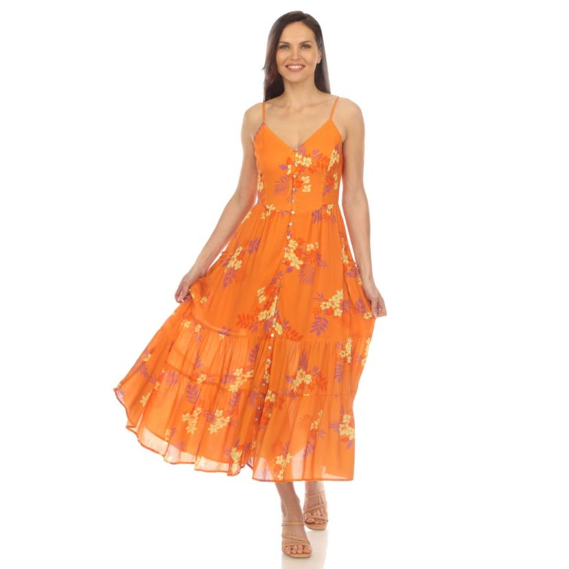 V-Neck Floral Print Maxi Dress