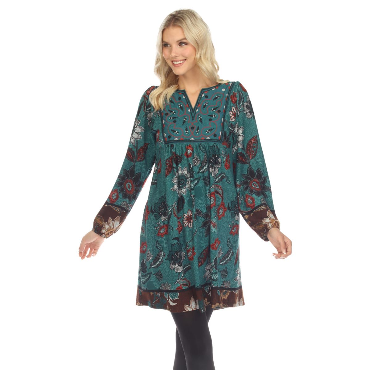 Womens Paisley Floral Embroidered Sweater Dress