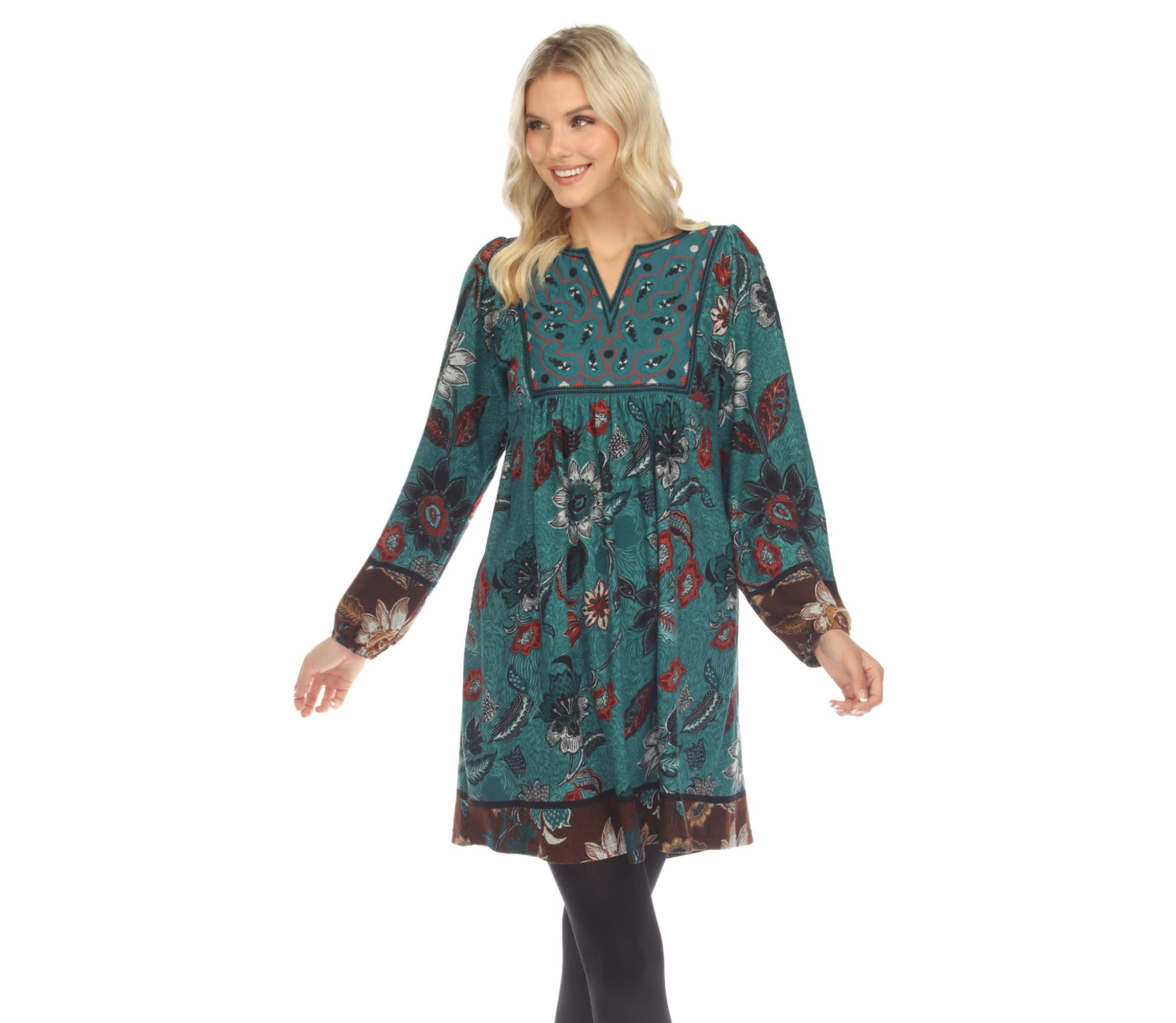 Womens Paisley Floral Embroidered Sweater Dress