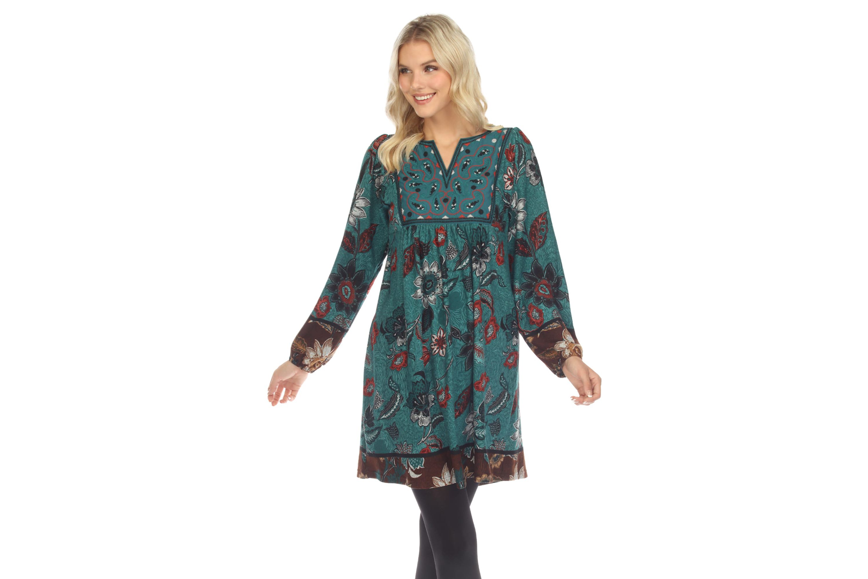 Womens Paisley Floral Embroidered Sweater Dress