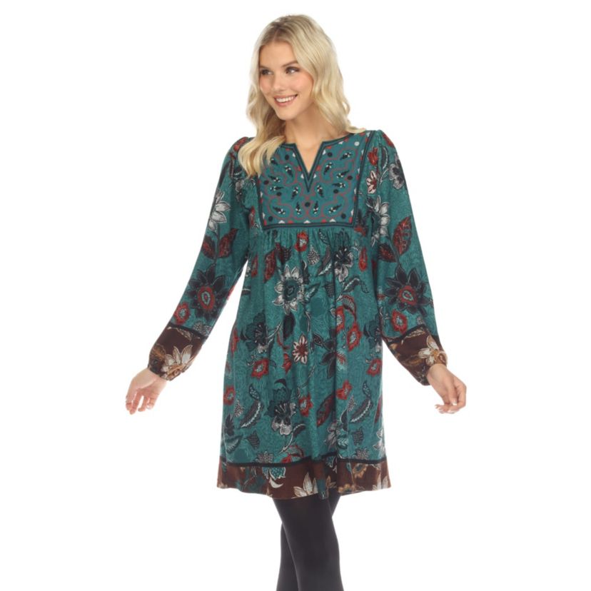 Womens Paisley Floral Embroidered Sweater Dress