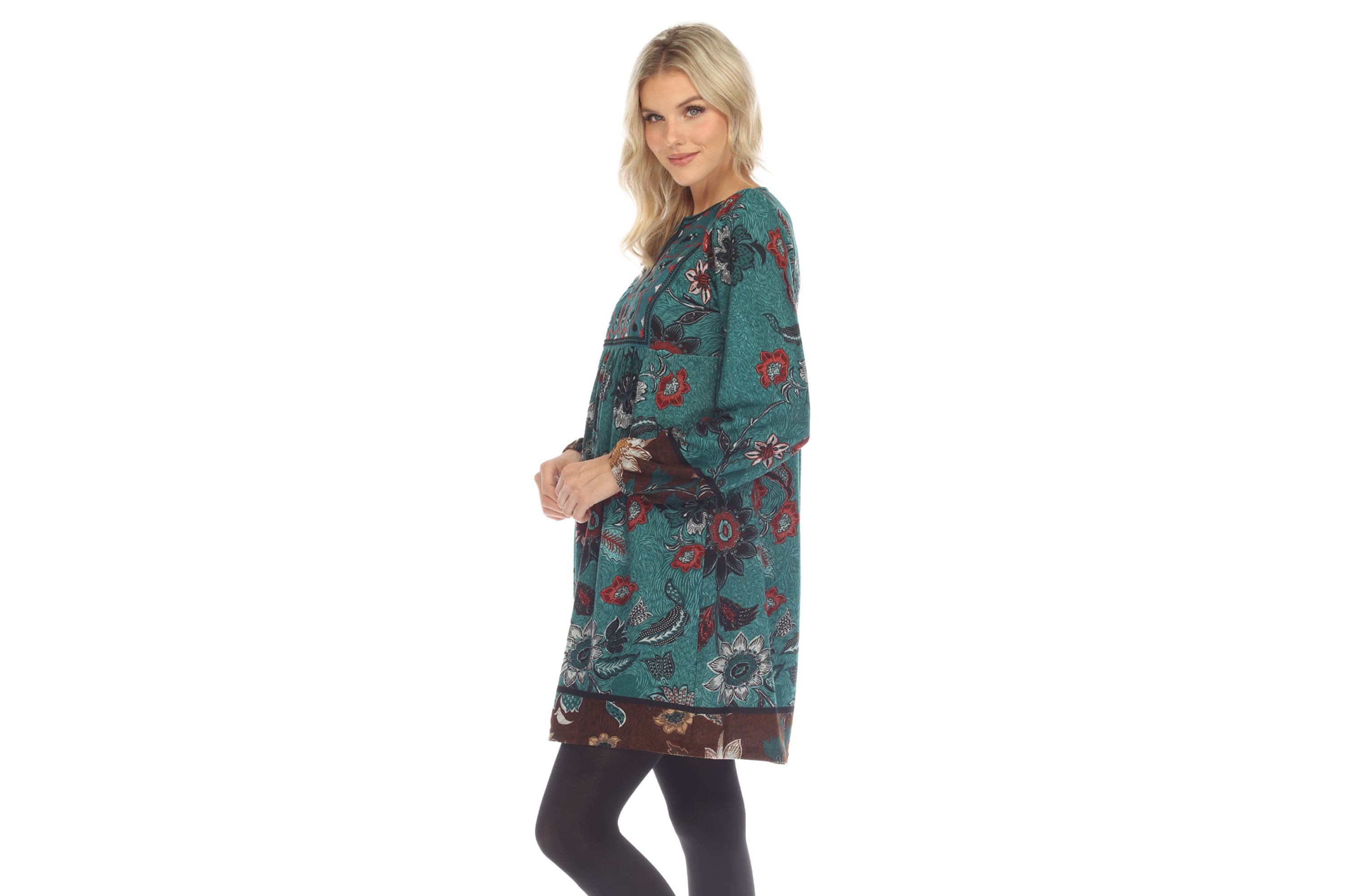 Womens Paisley Floral Embroidered Sweater Dress