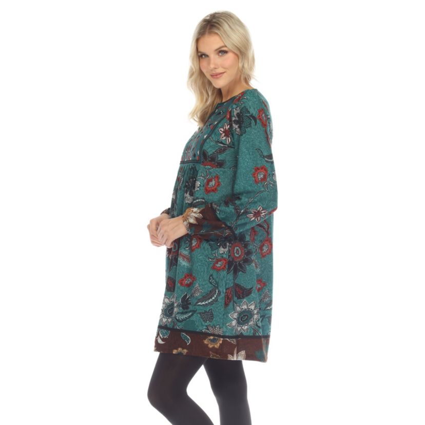 Womens Paisley Floral Embroidered Sweater Dress