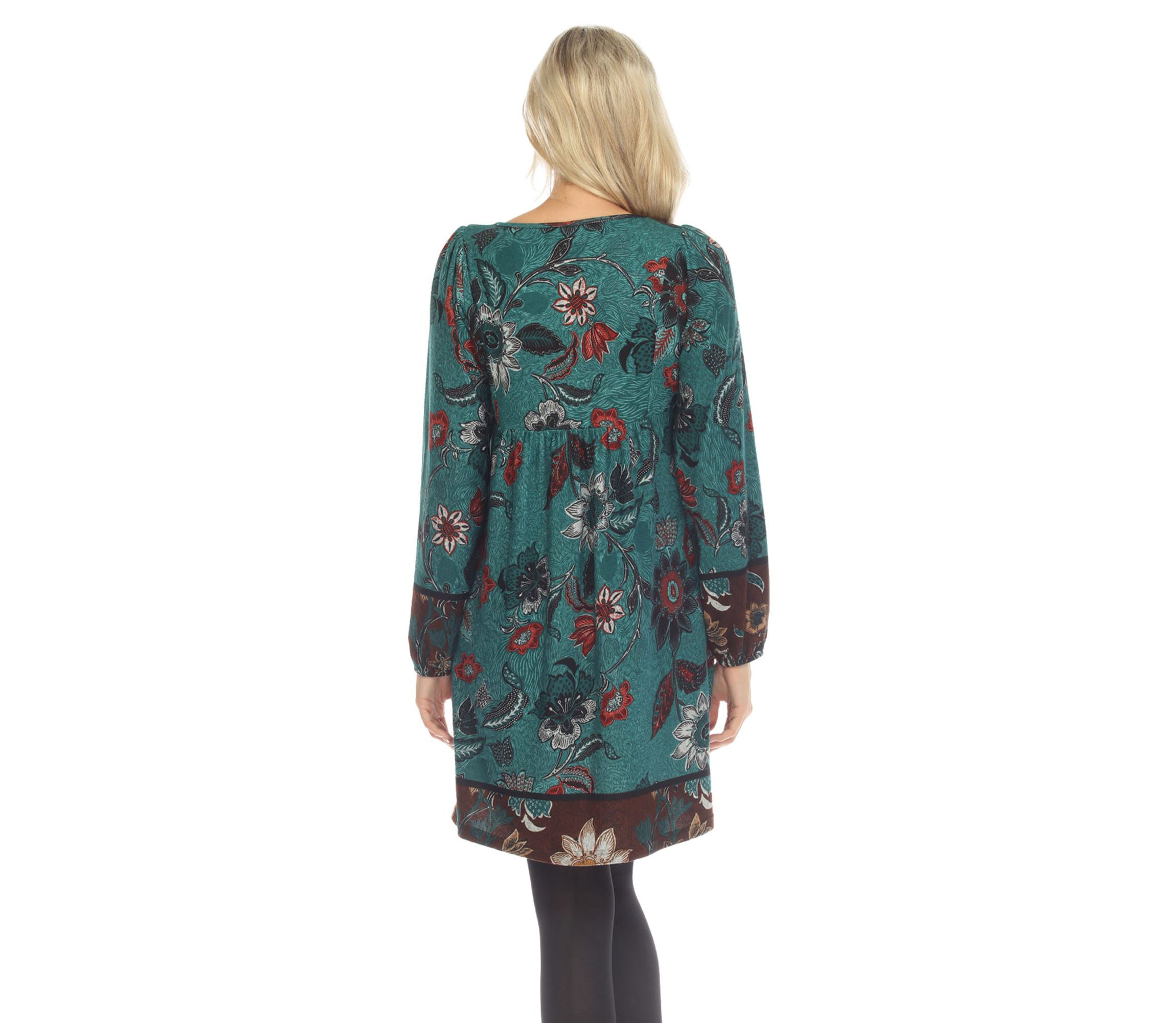 Womens Paisley Floral Embroidered Sweater Dress