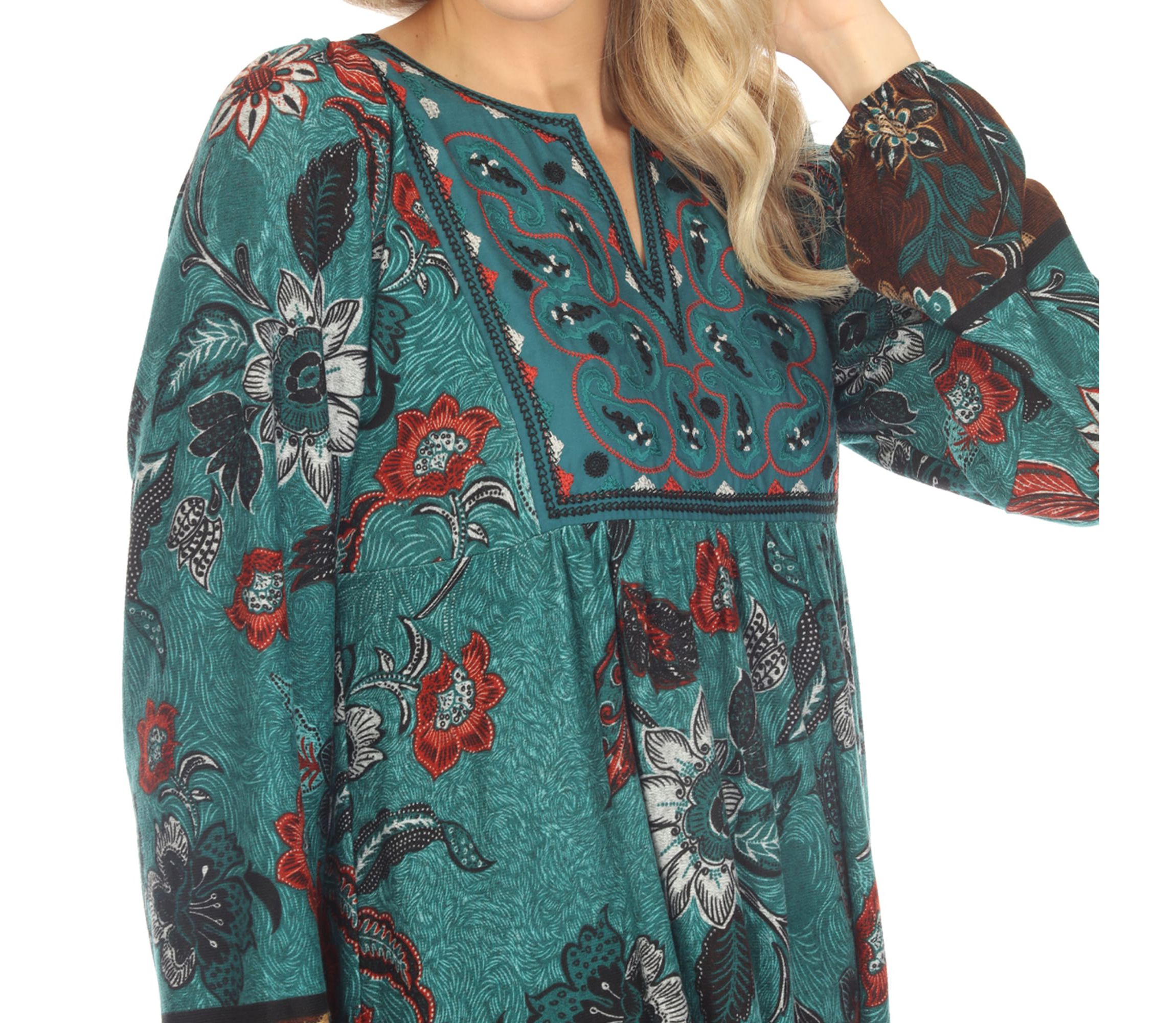 Womens Paisley Floral Embroidered Sweater Dress