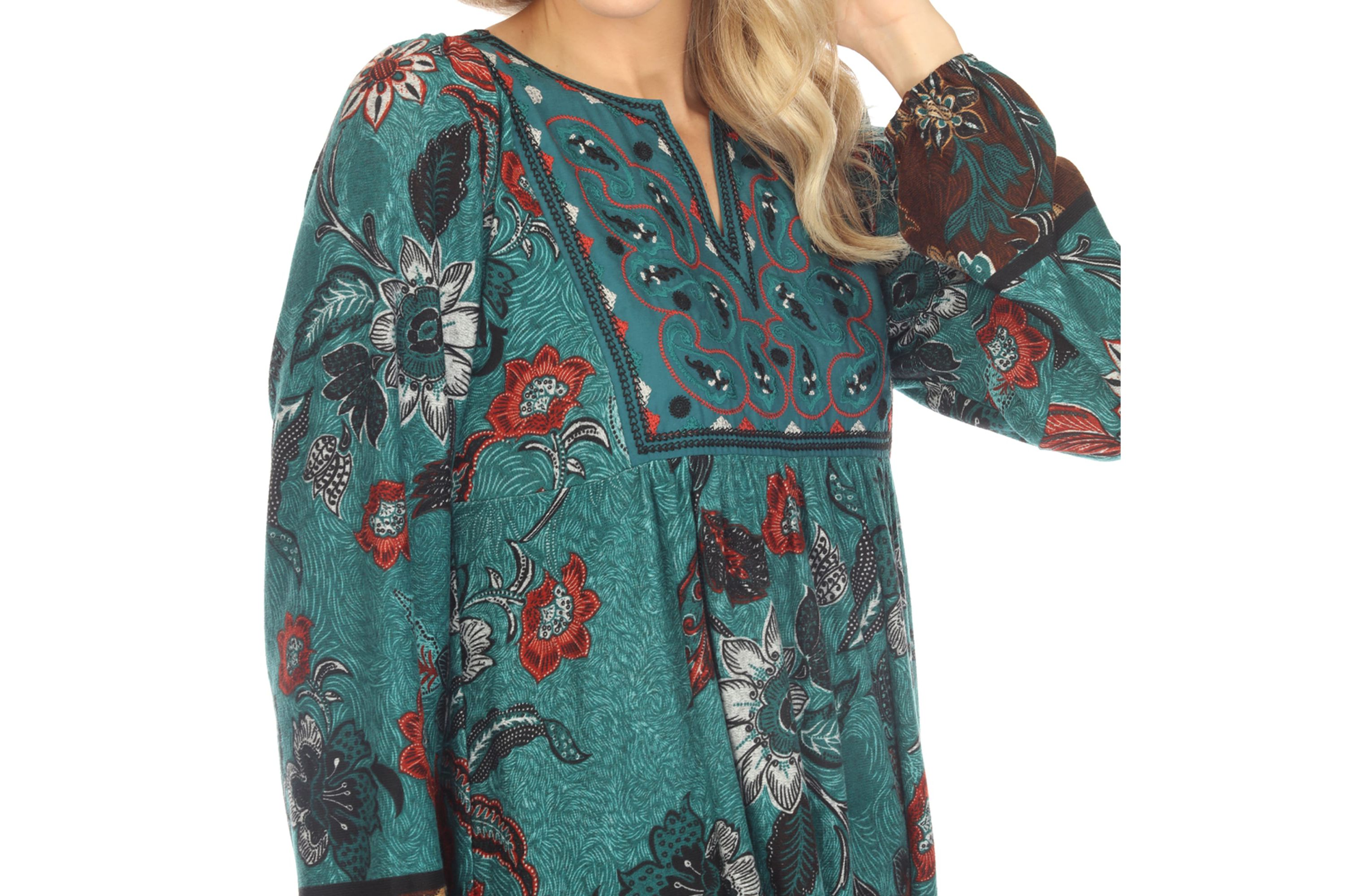 Womens Paisley Floral Embroidered Sweater Dress