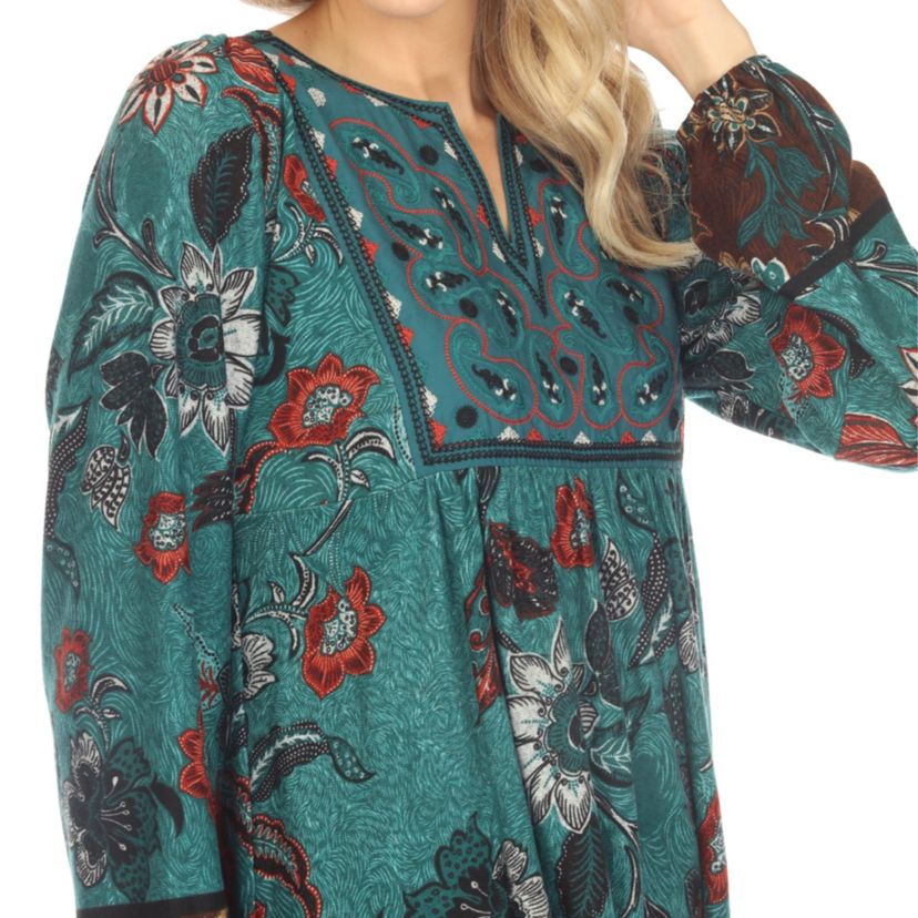 Womens Paisley Floral Embroidered Sweater Dress
