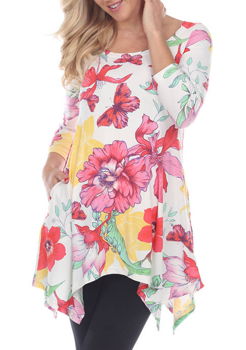 Maternity Plus Size Floral Scoop Neck Tunic Top with Pockets