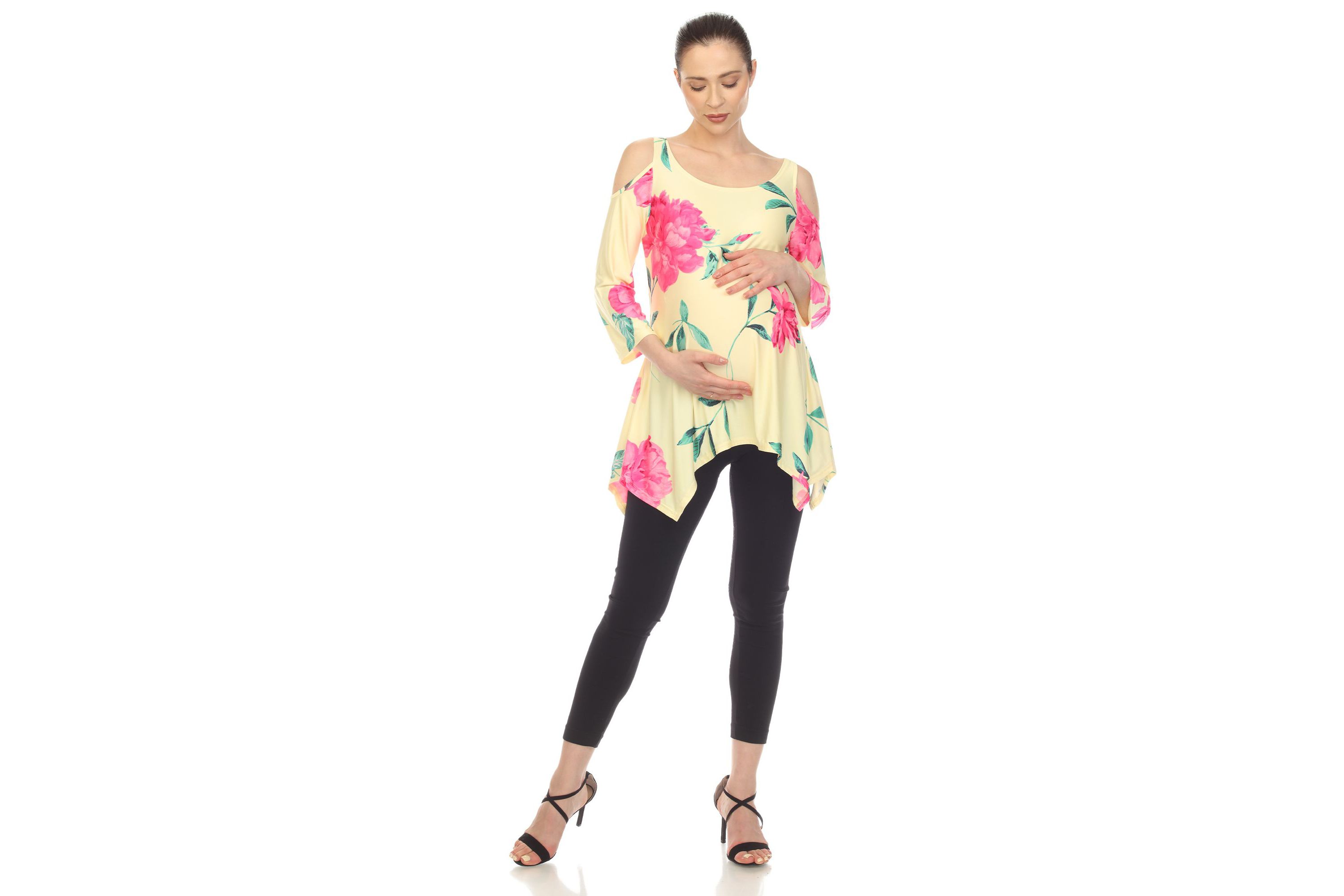 Maternity Floral Printed Cold Shoulder Tunic
