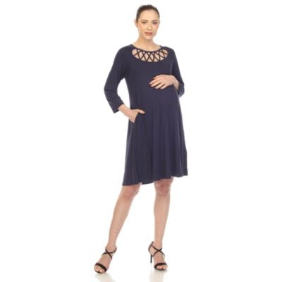 White Mark Women's Maternity CrissCross Neckline Swing Dress