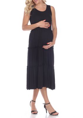 Maternity Scoop Neck Tiered Midi Dress