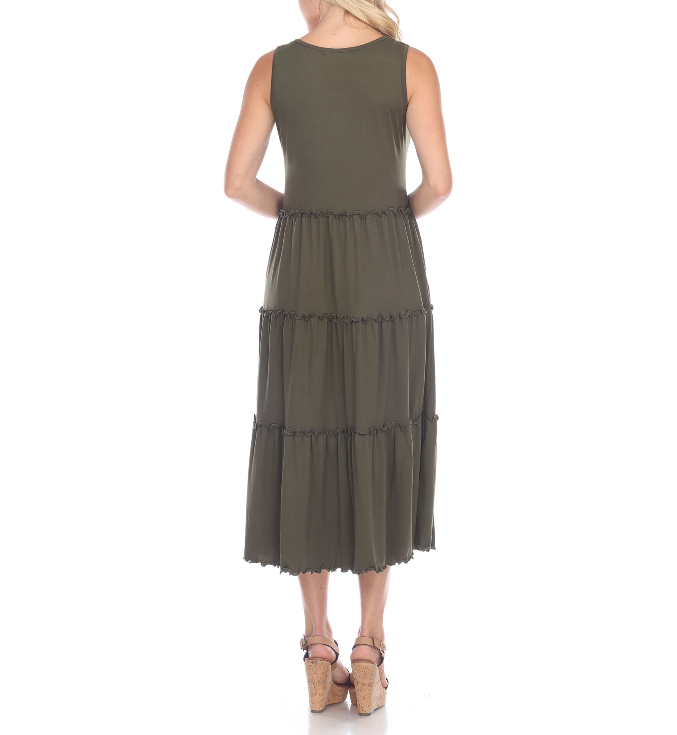 Maternity Scoop Neck Tiered Midi Dress