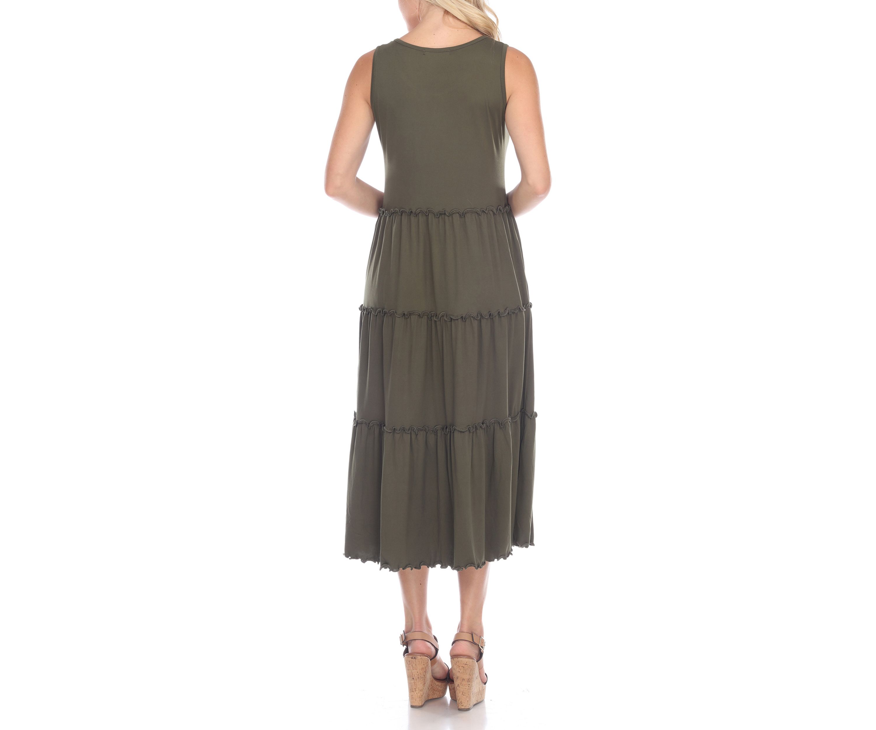 Maternity Scoop Neck Tiered Midi Dress