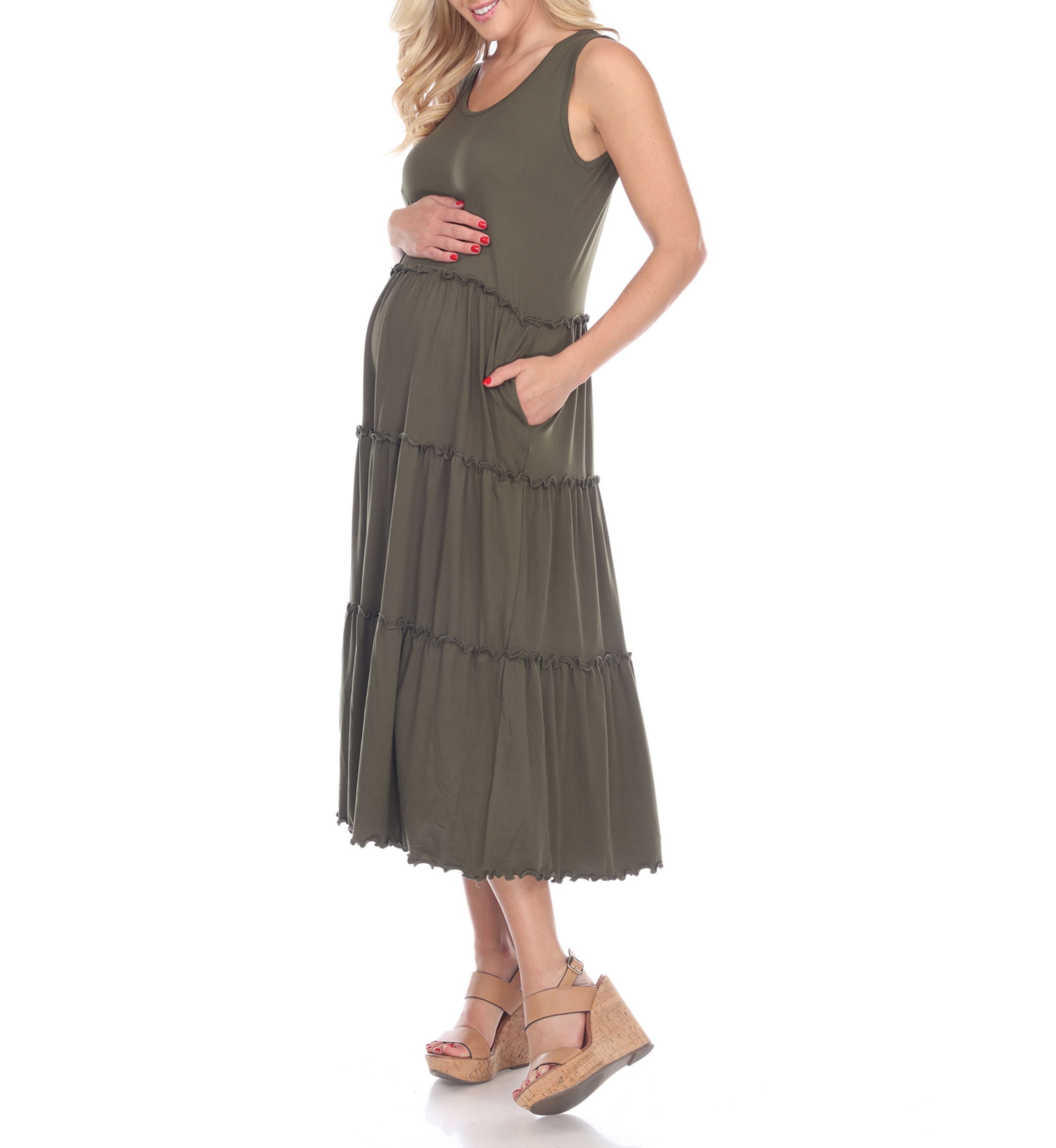Maternity Scoop Neck Tiered Midi Dress