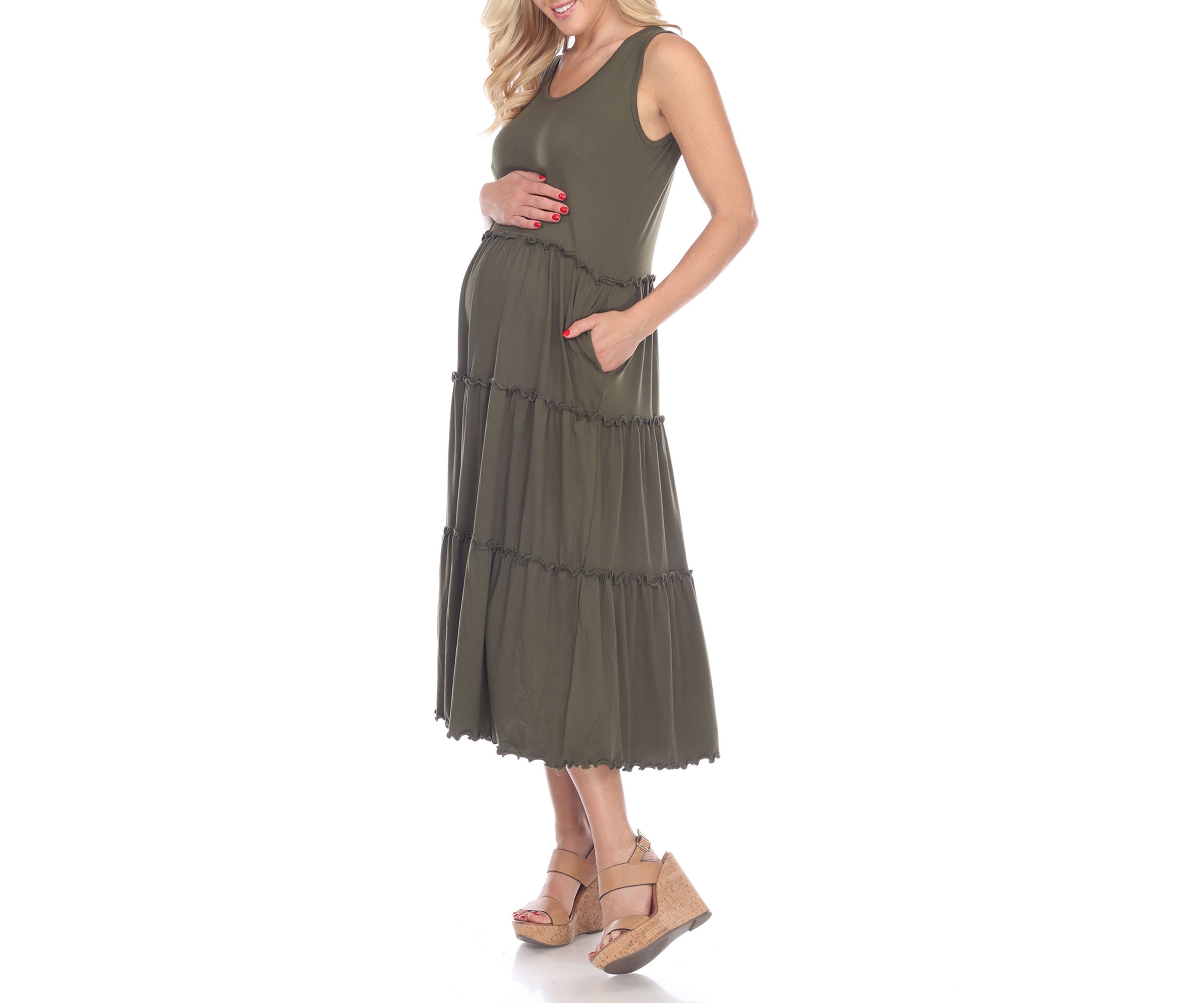 Maternity Scoop Neck Tiered Midi Dress