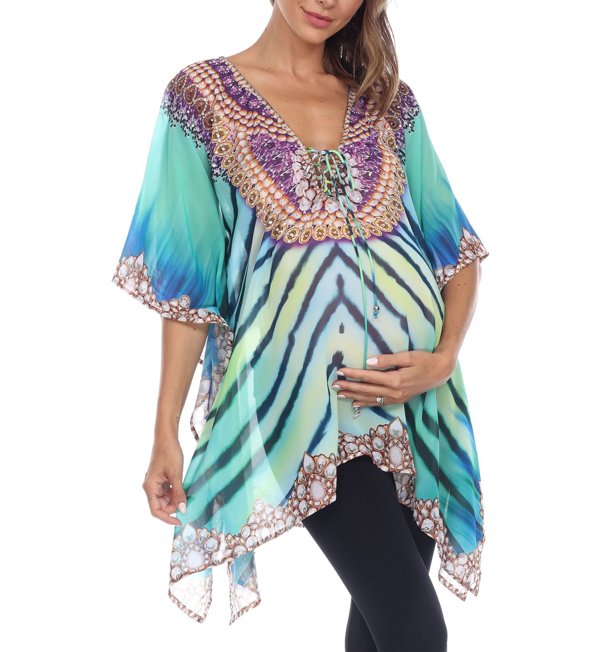 Maternity Short Caftan with Tie-up Neckline