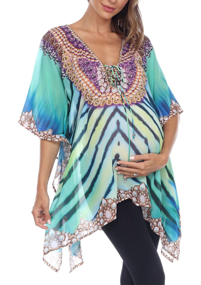 Maternity Short Caftan with Tie-up Neckline