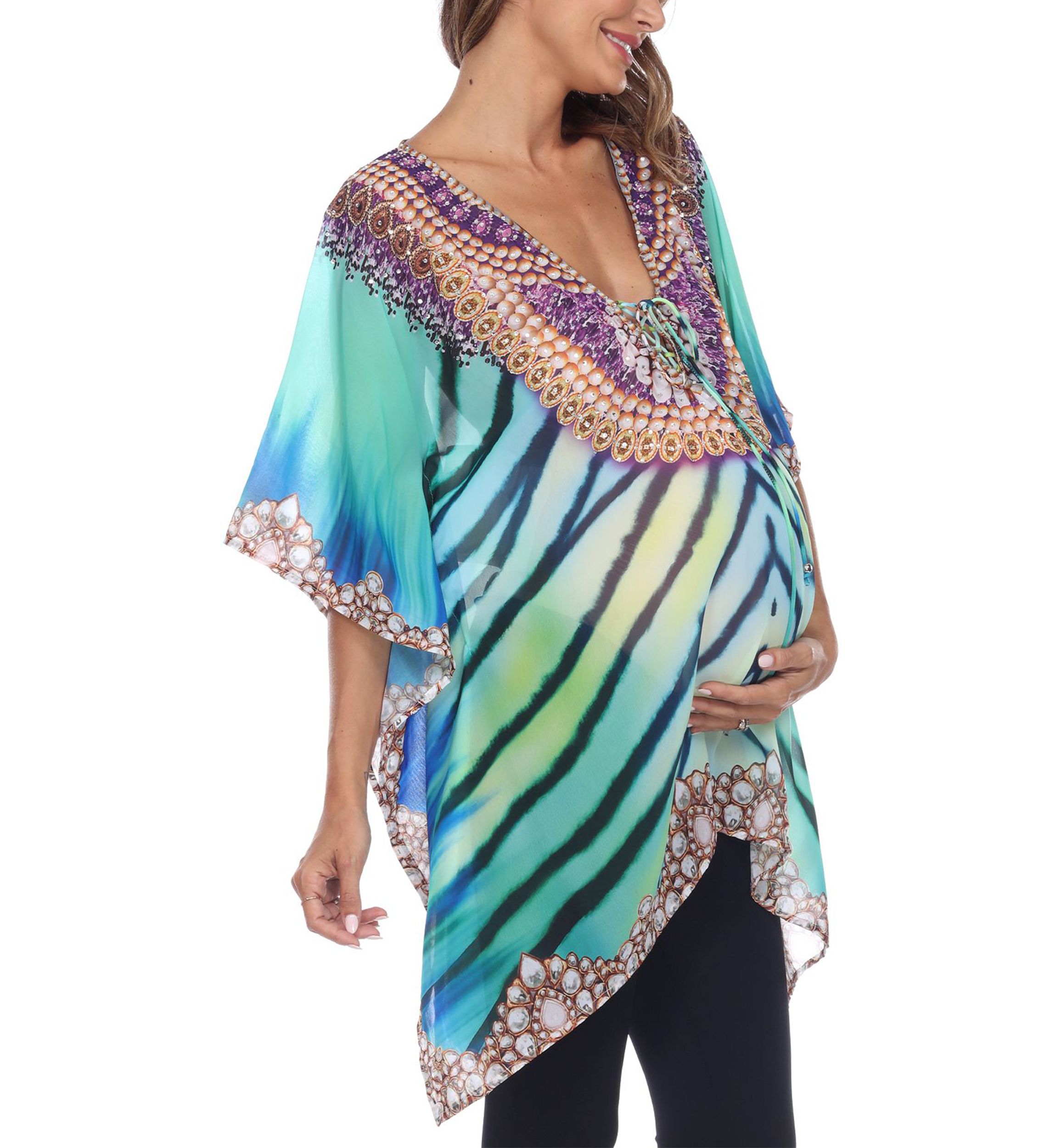 Maternity Short Caftan with Tie-up Neckline