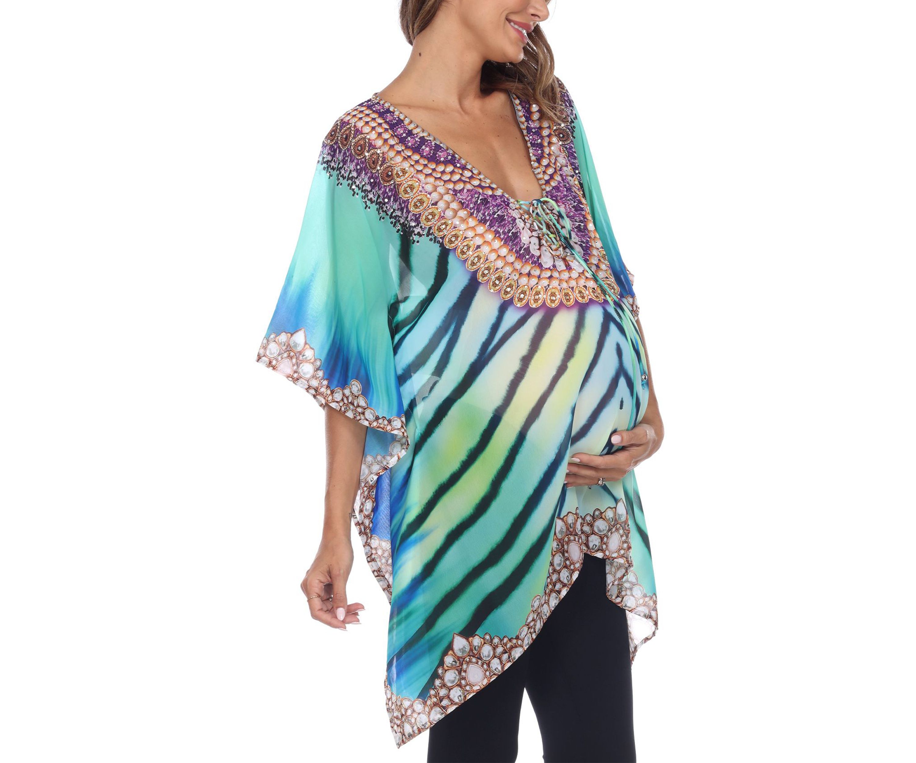 Maternity Short Caftan with Tie-up Neckline