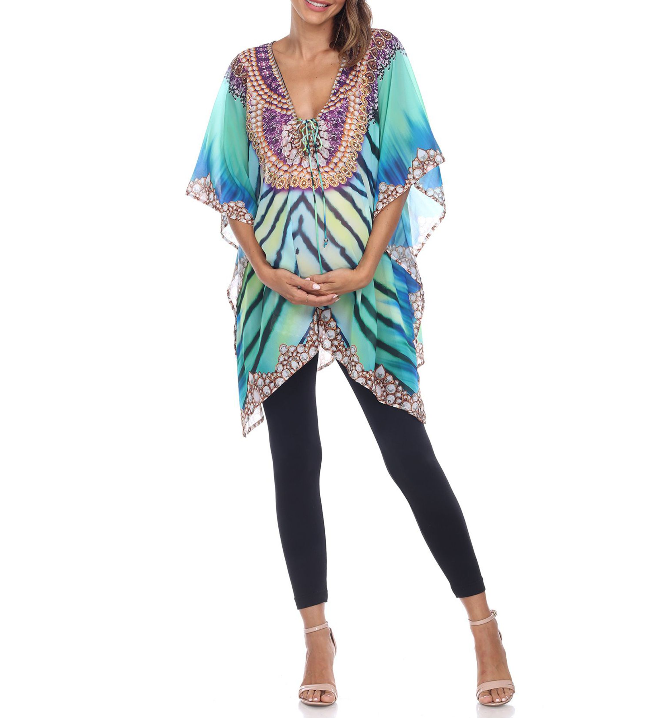 Maternity Short Caftan with Tie-up Neckline